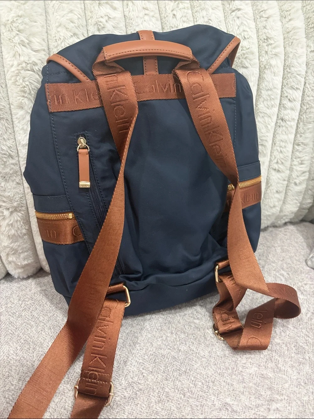 Calvin Klein Navy Backpack with Tan Trim